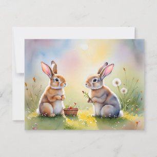 Brunch de lapin - Carte postale lapins d'aquarelle
