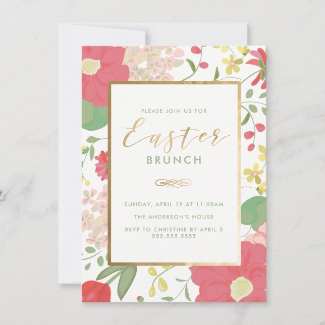 Brunch de Pâques, Floral, Invitation de printemps (Devant)