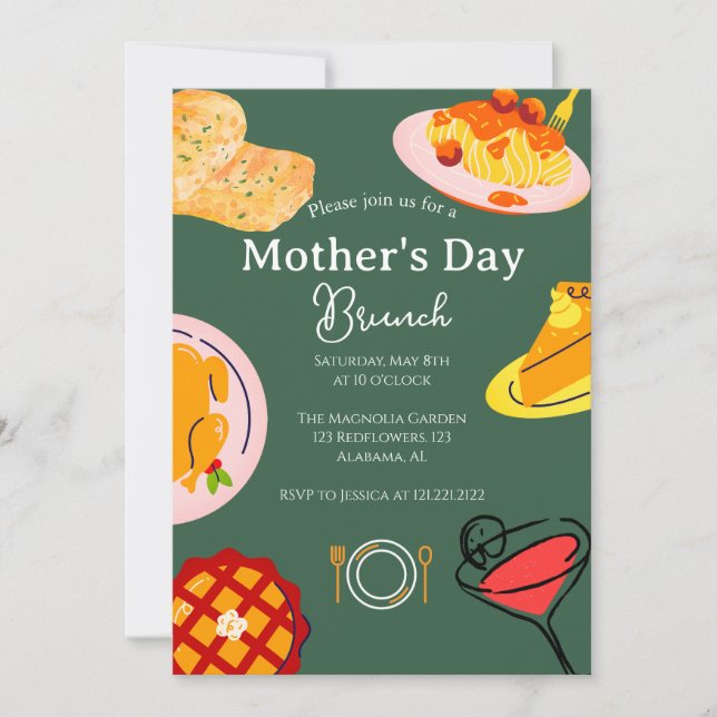 Brunch der personalisierten Mutter | Thema Lebensm Einladung (Vorderseite)
