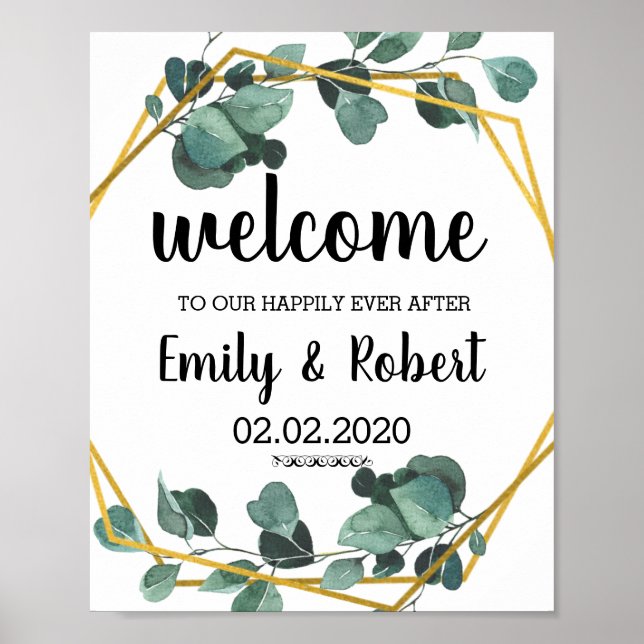 Brunch des Hochzeitsposters aus Aquarellblättern Poster (Vorne)