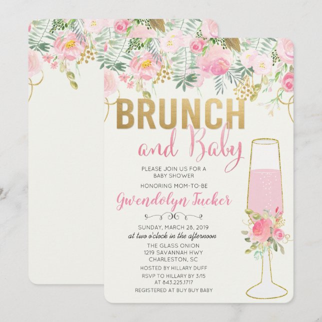 Brunch et Baby shower Bubbly Invitation (Devant / Derrière)