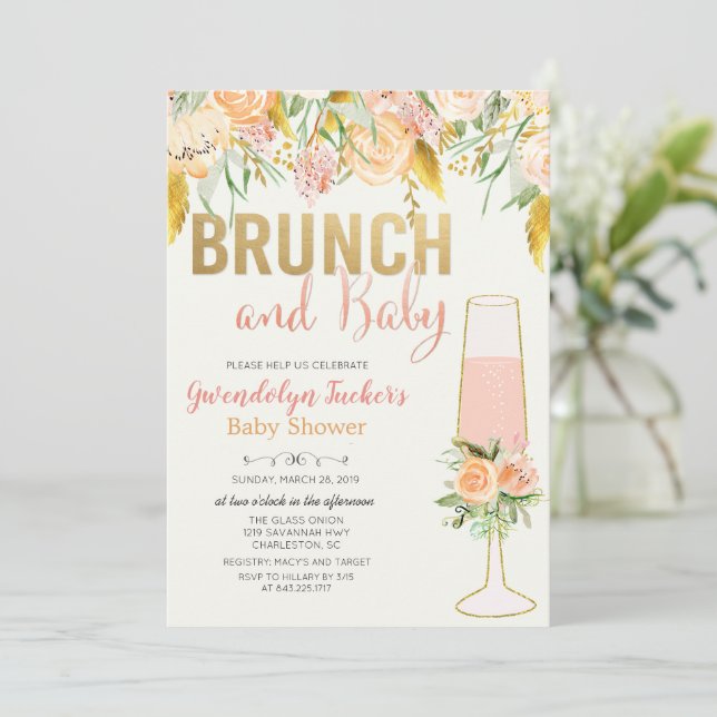 Brunch et Baby shower Bubbly Invitation (Debout devant)