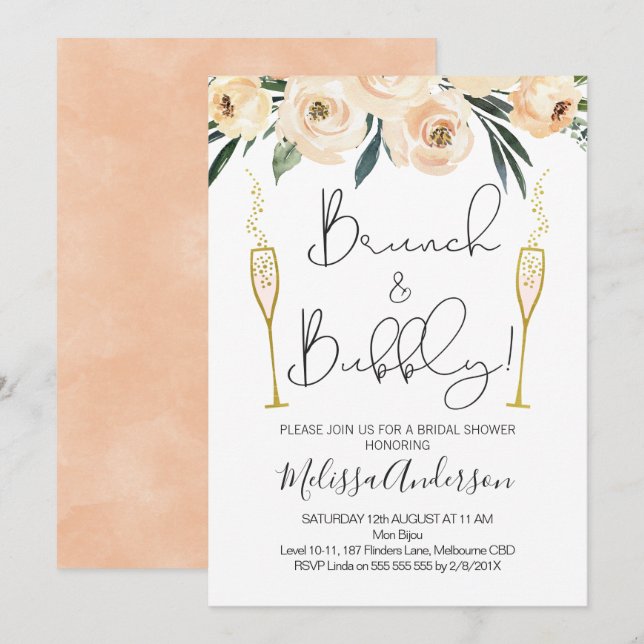 Brunch Et Bubbly Floral Douche nuptiale invitation (Devant / Derrière)