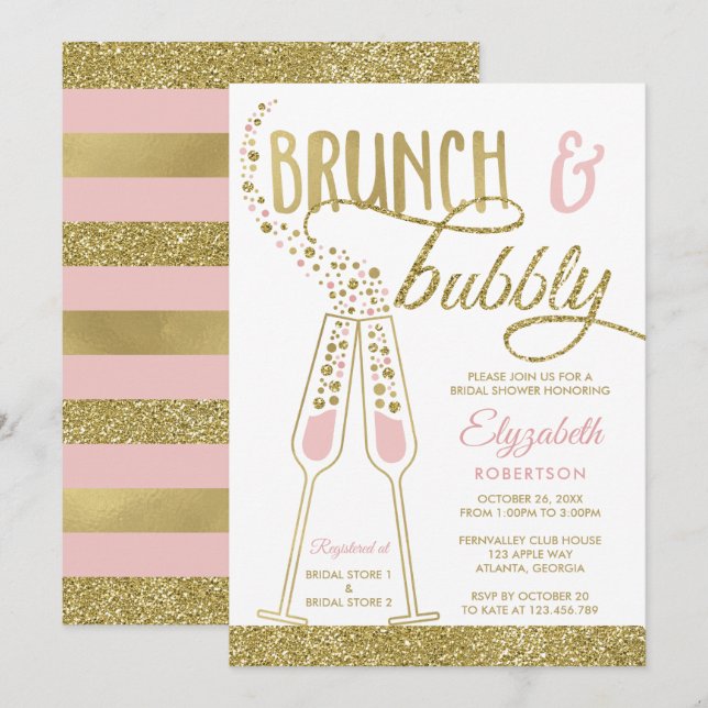 Brunch et Bubbly Invitation Fête des mariées, Faux (Devant / Derrière)