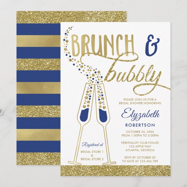 Brunch et Bubbly Invitation Fête des mariées, Faux (Devant / Derrière)