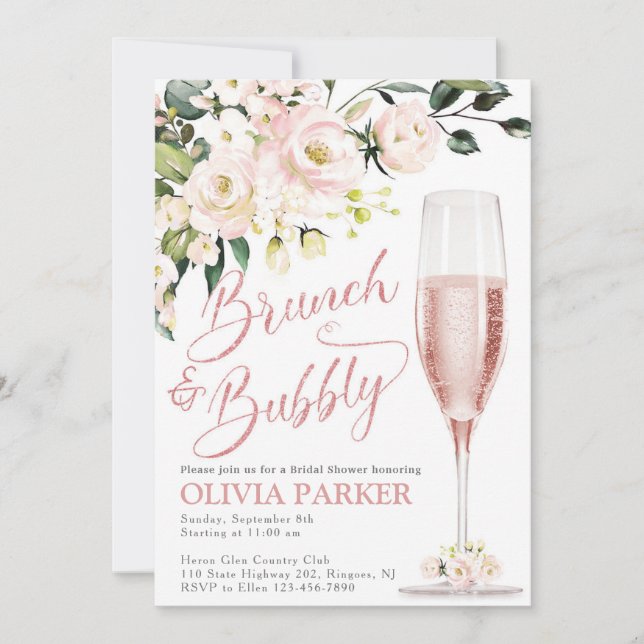 Brunch et Bubbly Shower Invitation Rose Gold (Devant)