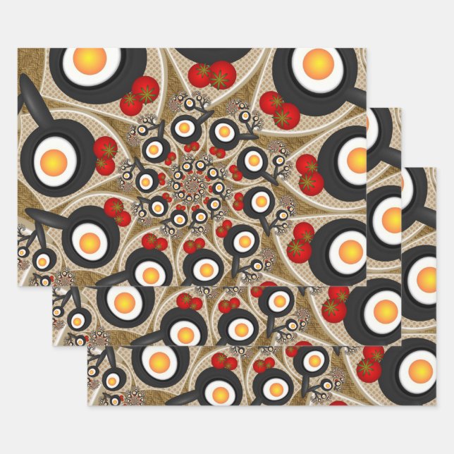 Brunch Fraktal Art Funny Food, Tomaten, Eier Geschenkpapier Set (Set)