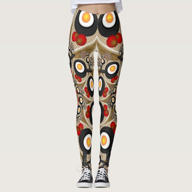 Brunch Fraktal Art Funny Food, Tomaten, Eier Leggings (Vorderseite)