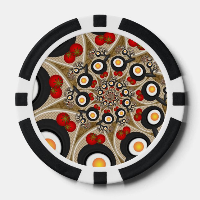 Brunch Fraktal Art Funny Food, Tomaten, Eier Pokerchips (Vorderseite)