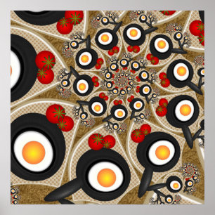 Brunch Fraktal Art Funny Food, Tomaten, Eier Poster