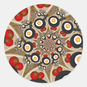 Brunch Fraktal Art Funny Food, Tomaten, Eier Runder Aufkleber