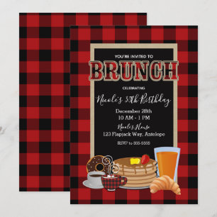 Brunch Frühstück Rustikal Rot Schwarz Buffalo Karo Einladung