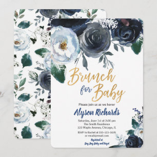 Brunch für Babyduscheneinladungs-Pfingstrosenblau Einladung