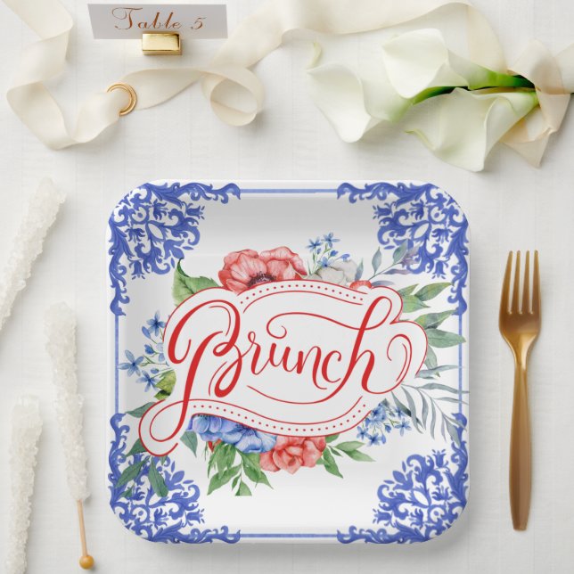 Brunch in Rot, Weiß und Blau | Dusche Pappteller (Hochzeit)