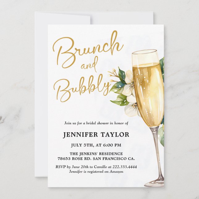 Brunch Jaune et Bubbly Invitation de la douche nup (Devant)