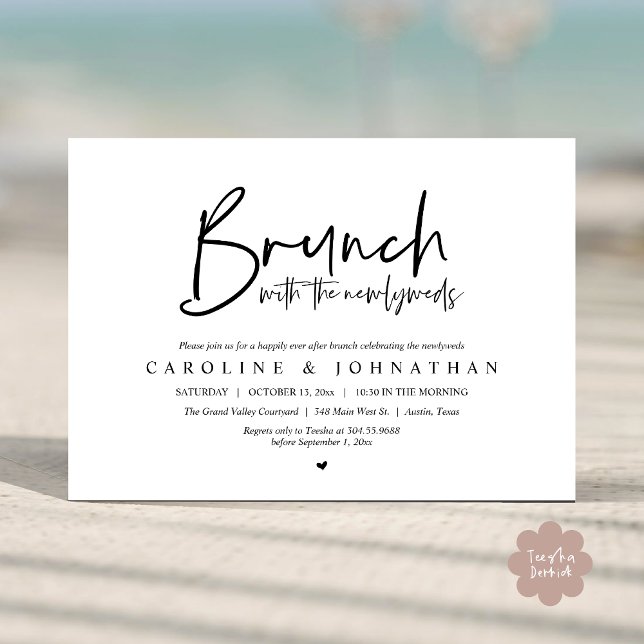 Brunch mit den Neuigkeiten nach Hochzeit Einladung (Brunch with the Newlyweds Post Modern Morning Wedding Celebration Invitation Card PDF Black White)