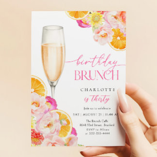 Brunch mit floralen Brunch & Bubbly zum Geburtstag Einladung