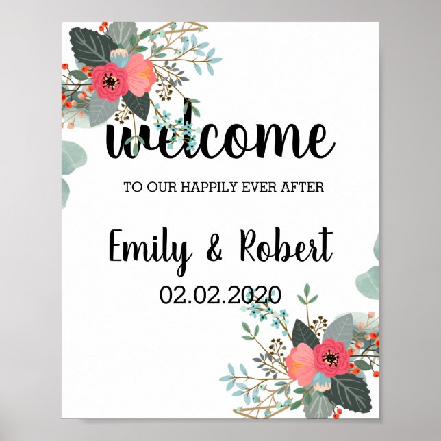 Brunch of watercolor leaf Foliage Wedding Poster (Vorne)