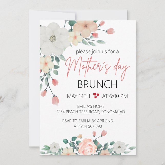 Brunch-Party der Blush-Floral Einladung (Vorderseite)