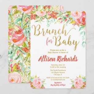 Brunch pour baby shower filles invitations florale