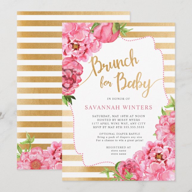 Brunch pour bébé, invitation baby shower fille (Devant / Derrière)