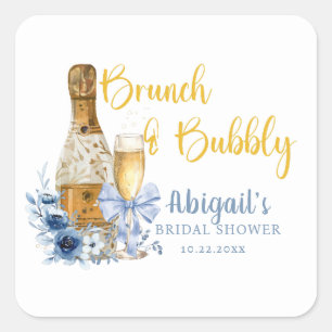 BRUNCH & PRICKELNDES Blue Florale Brautparty Quadratischer Aufkleber