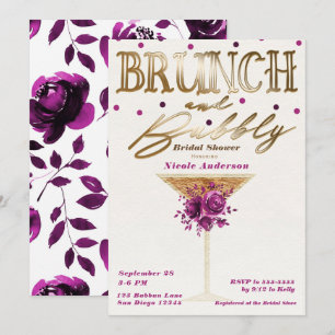 Brunch Sekt Gold Rosa Wein Floral Brautparty Einladung
