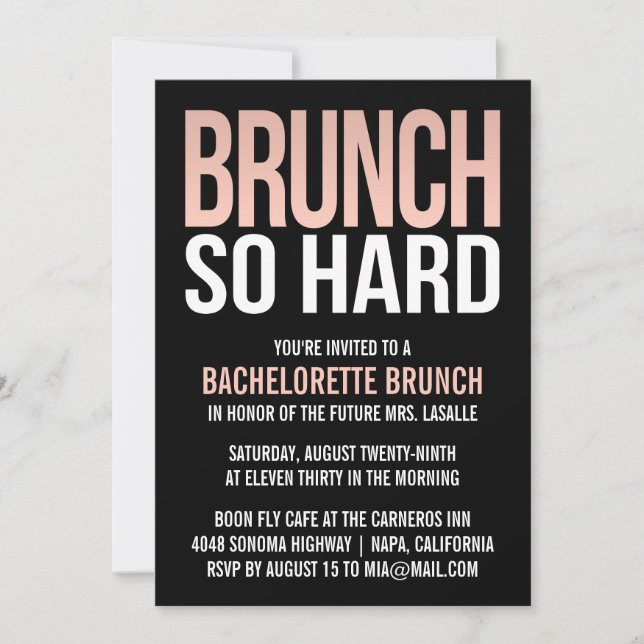 Brunch So Hard Rose Bachelorette Brunch Invitation (Devant)