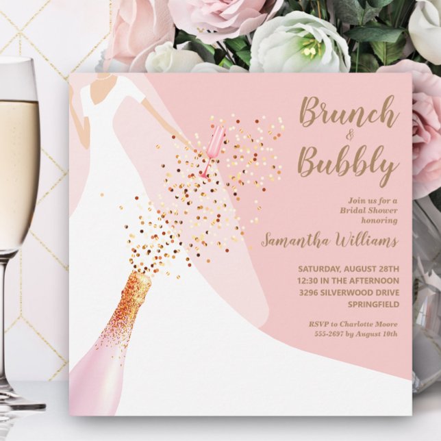 Brunch und Blubbly Blush Pink Brautparty Einladung (Von Creator hochgeladen)