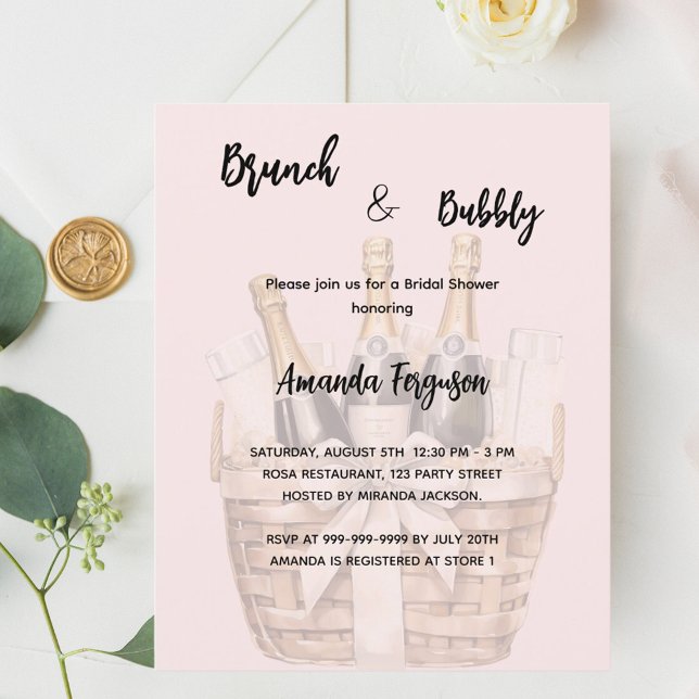 Brunch und Blubbly Pink Bridal Dusche Einladung (Von Creator hochgeladen)