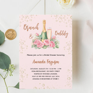 Brunch und blubbly pink florale Brautparty Einladung