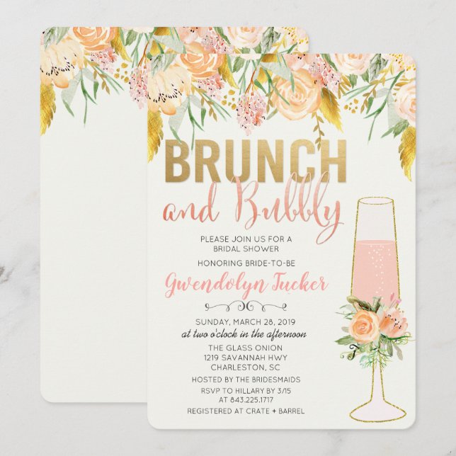 Brunch und Brautdusche Einladung (Vorne/Hinten)