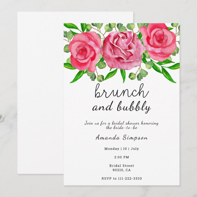 Brunch und Brautparty Einladung (Vorne/Hinten)