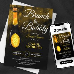 Brunch und Bubble Black & Gold Brautparty Einladung