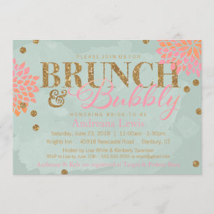 Brunch und Bubble Glitzer Wasserfarbendusche Einla Einladung
