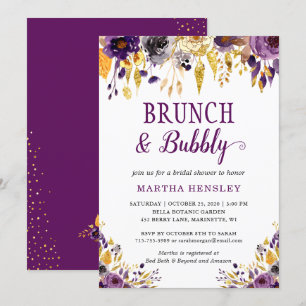 Brunch und Bubble Gold Glitzer Dots Lila Floral Einladung