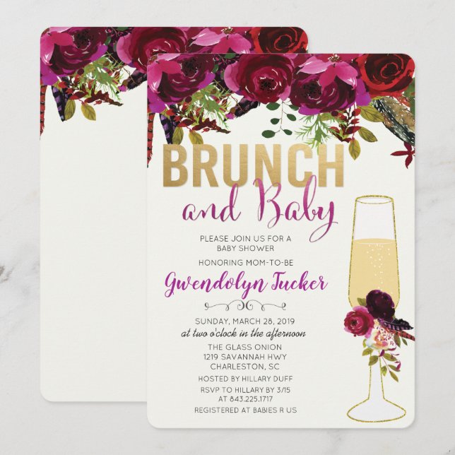 Brunch und Bubbly Baby Shower Einladung (Vorne/Hinten)