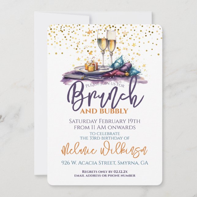 Brunch und Bubbly Birthday Party Einladung (Vorderseite)