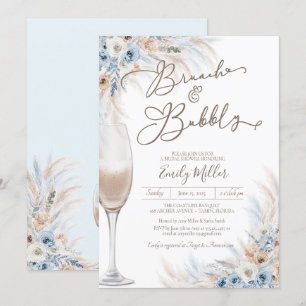 Brunch und Bubbly Blue Boho Pampas Brautparty Einladung