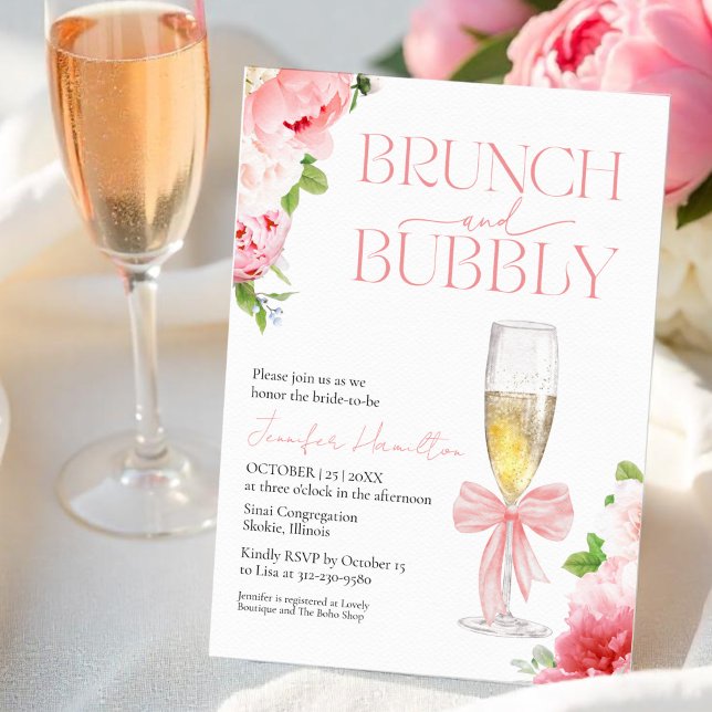 Brunch und Bubbly | Bow Watercolor-Brautparty Einladung (Von Creator hochgeladen)