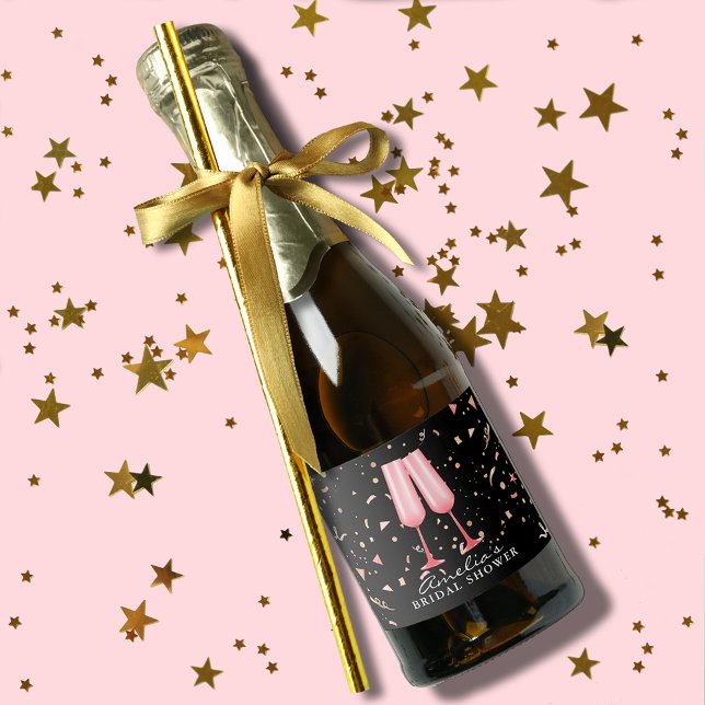 Brunch und Bubbly Brautparty Black Mini (Brunch and Bubbly bridal shower black mini champagne bottle labels to serve or give as favors)