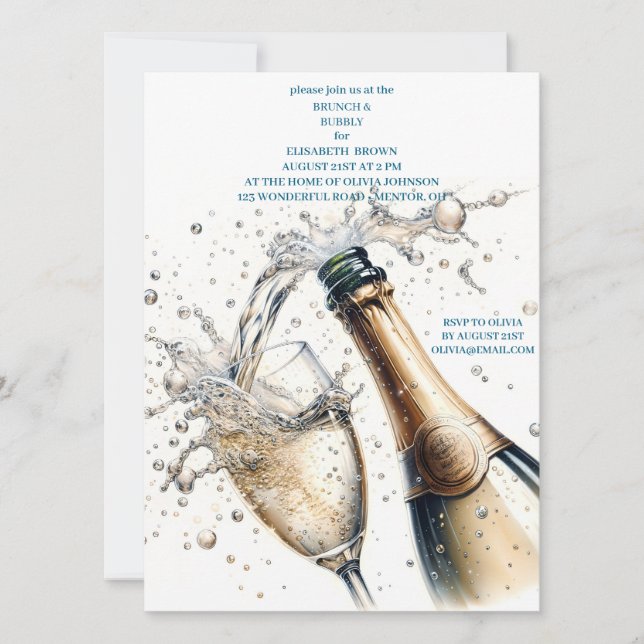 Brunch und Bubbly Brautparty Einladung (Vorderseite)