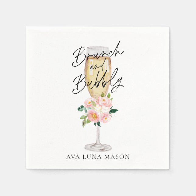 Brunch und Bubbly Brautparty Personalisiert Serviette (Vorderseite)