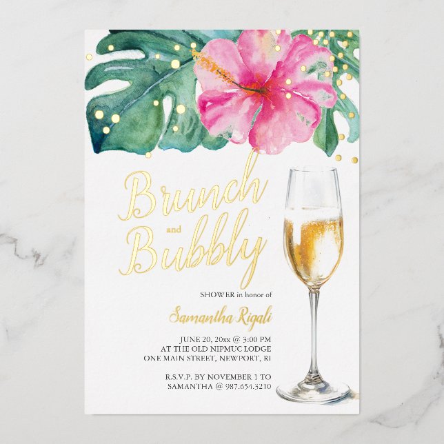 Brunch und Bubbly Bridal Dusche Einladungen Rosa (Vorderseite)