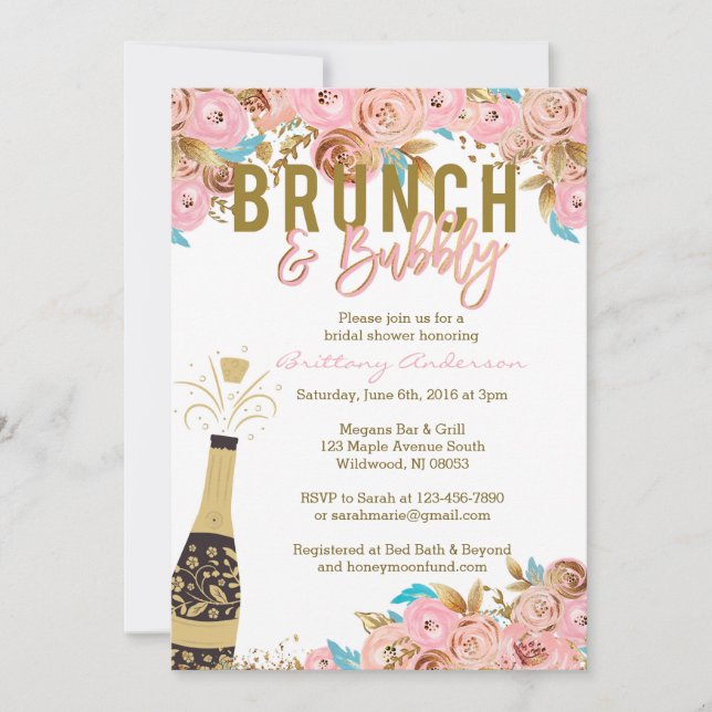 Brunch und Bubbly Bridal Shower Einladungen (Vorderseite)