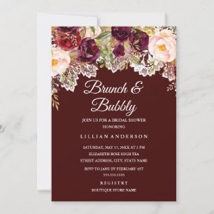 Brunch und Bubbly Burgundy Brautparty Einladung