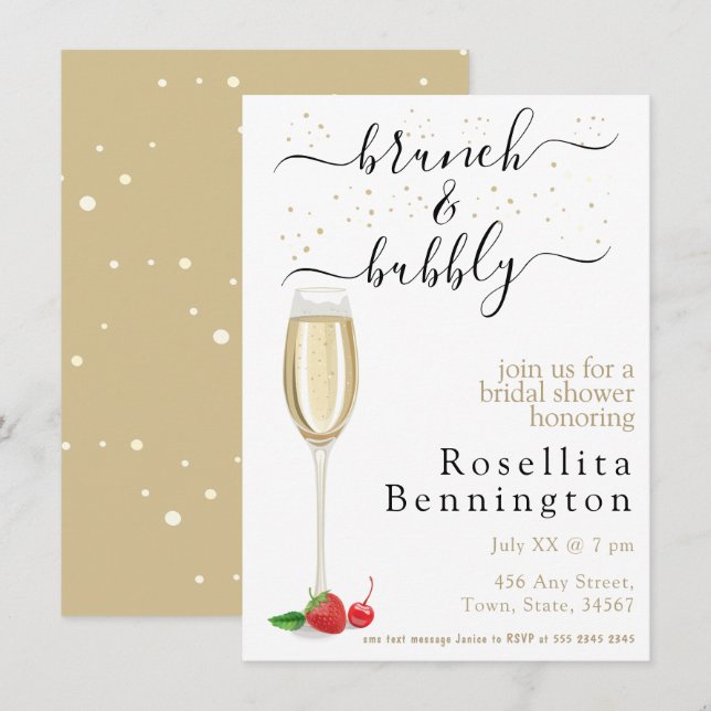 Brunch und Bubbly Champagne Brautparty Einladung (Vorne/Hinten)