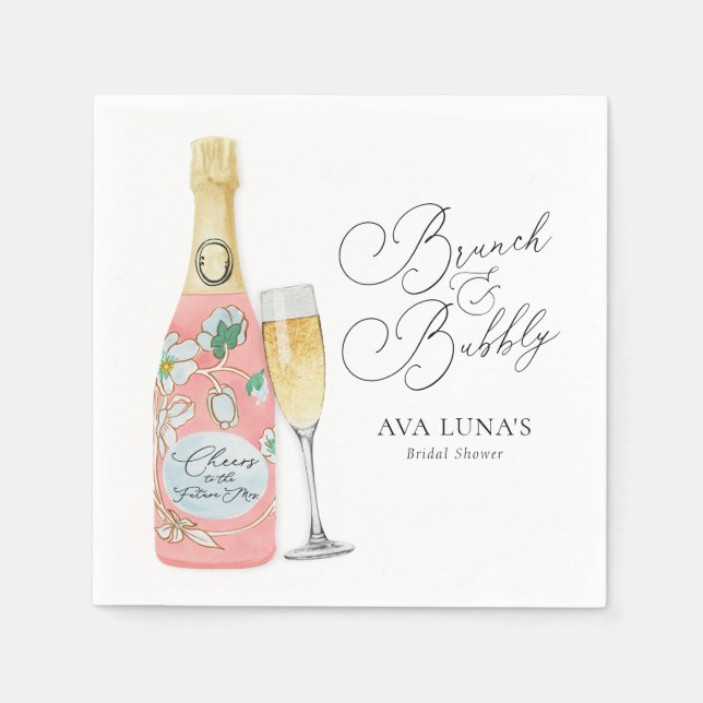 Brunch und Bubbly Champagne Brautparty Serviette (Vorderseite)