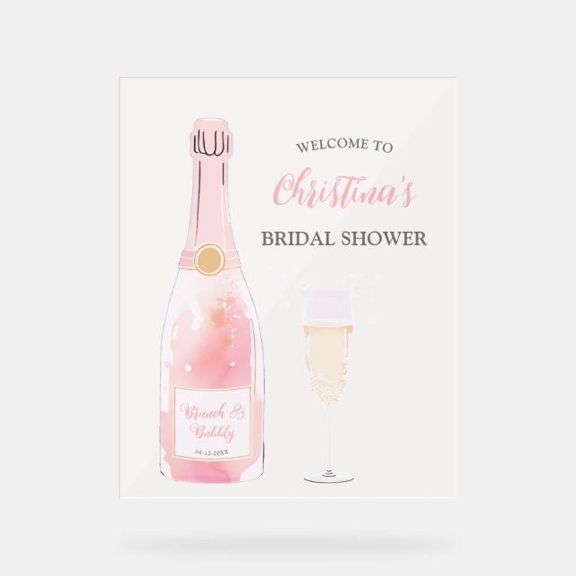 Brunch und Bubbly Champagne Brautparty Willkommen Acrylschild (Vorderseite)