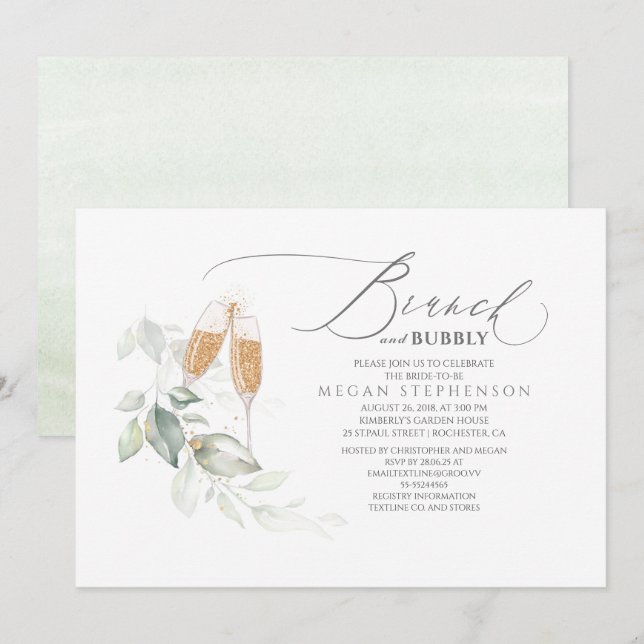 Brunch und Bubbly Elegantes Brautparty Einladung (Vorne/Hinten)